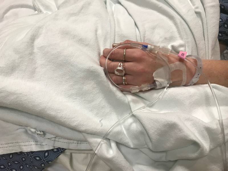 Amanda's hand, soon after the birth of her daughter Maci, while still in the hospital.
