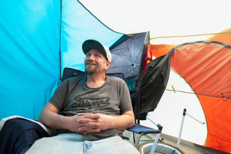 Craig Aslin is originally from Virginia. He was staying in a tent in Hollywood on Friday, March 16, 2018.