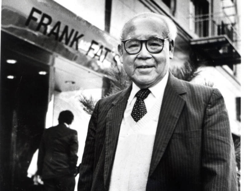 Frank Fat in front of his namesake restaurant, which turns 80 next year. Fat died in 1997, but his family has carried on his legacy. 