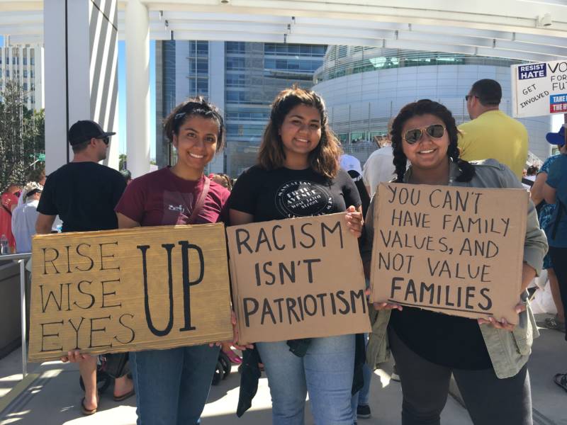 Sisters Zenab, Zahra and Warda Ali (L-R) at the 'Families Belong Together' rally in San Jose. "Legality isn’t always a matter of justice. It’s a matter of power. Apartheid was legal. The Holocaust was legal," Warda says.