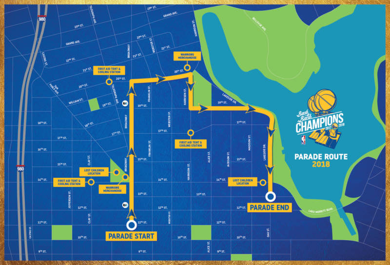 The Warriors championship parade will start at the corner of Broadway and 11th Street and conclude at the intersection of Oak and 13th Streets.