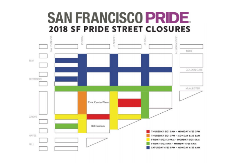 Road closures for San Francisco Pride 2018. 