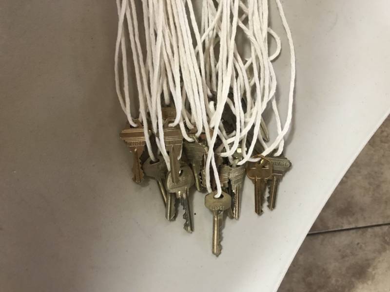 Volunteers made keys, which represent the migrants locked up in the Otay Mesa Detention Center, to hand out to protesters.