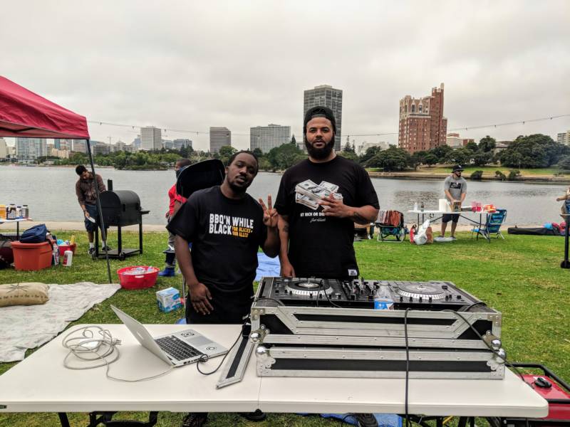 (L-R) Organizer Jhamel Morrison and DJ Gas Ken. Morrison: 'We didn't want to just make it about an issue, but you can just come and hang out and now people look forward to something. It's an opportunity for us to mingle.' He says people from all over the Bay Area came to the event on Sunday. 