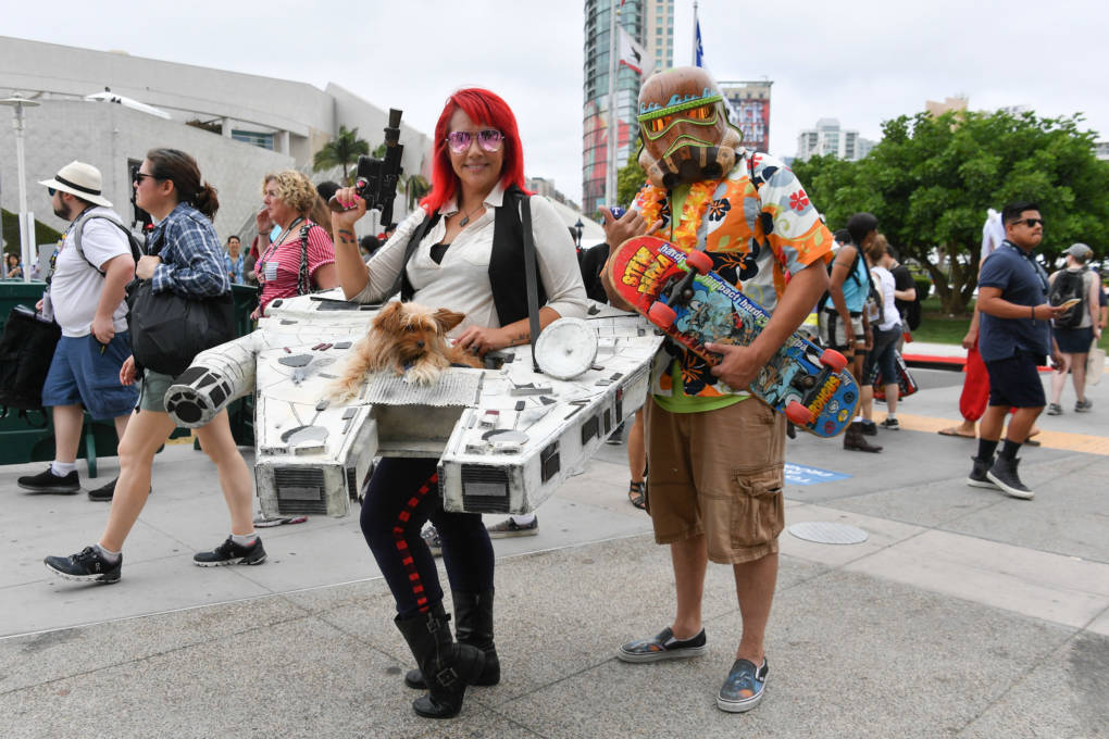 Cosplayers pose at San Diego Comic-Con International 2018 on July 20, 2018 in San Diego.