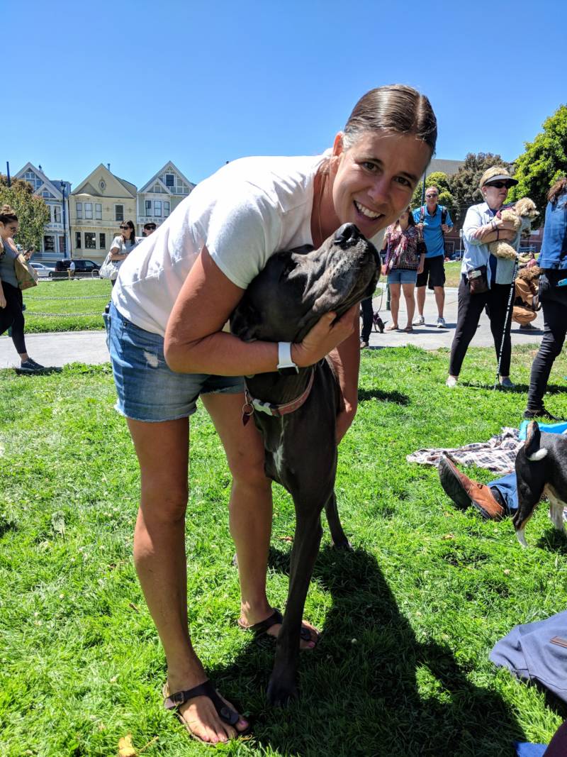 Jenny Seiphers is from El Cerrito and came with her Great Dane, Heidi. Heidi's leg was recently amputated due to bone cancer. 'She was up and walking 24 hours after surgery,' says Seiphers.