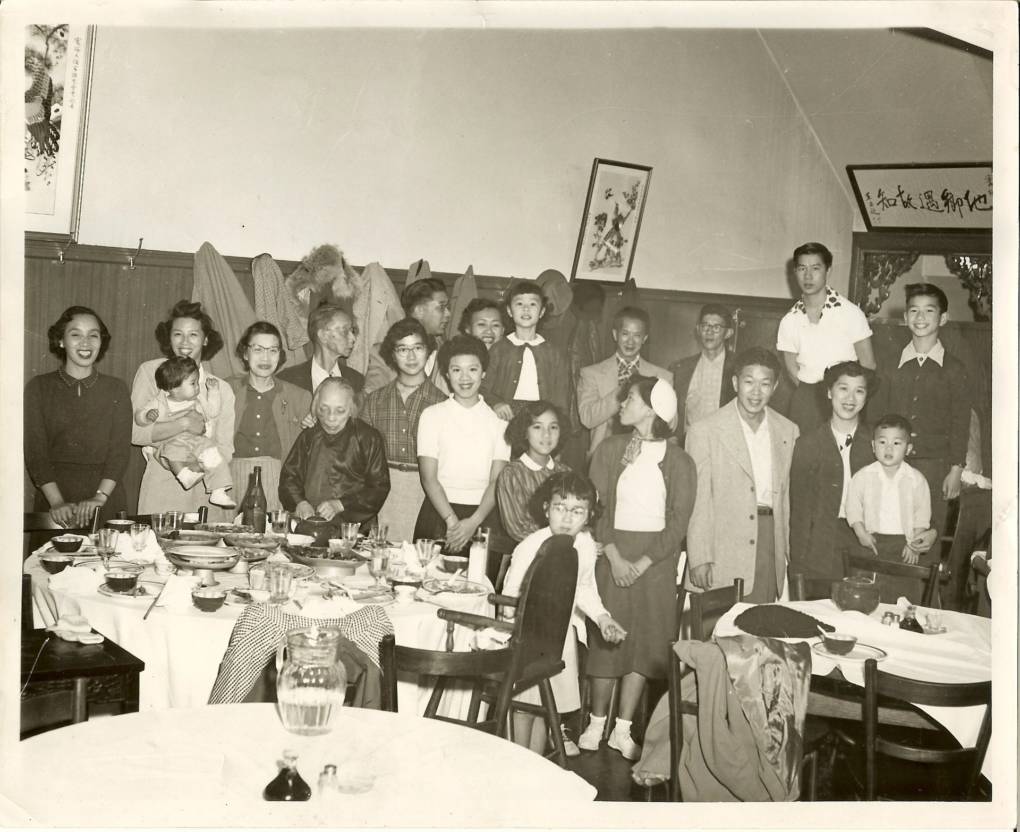 Jennie Noy, fifth from left and dressed in black, and her descendants in the 1950s.