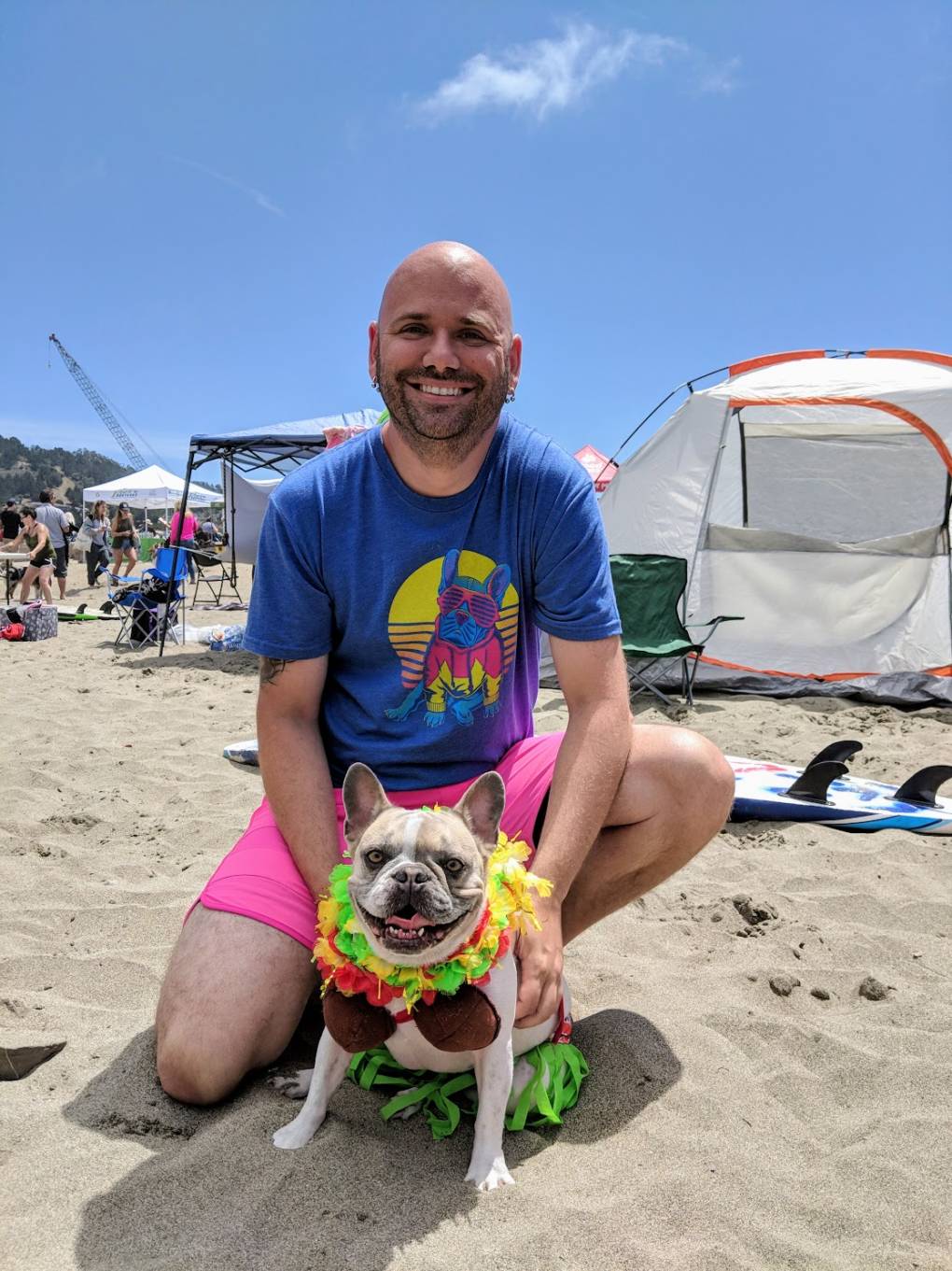 Cherie the French bulldog with his owner Dan Nykolayko, from Orange County. "Unlike most French bulldogs she showed a high interest in the water... Frenchies are not exactly a water dog." 
