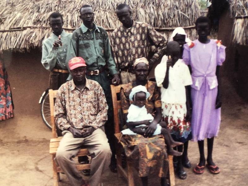 David Ayual Mayom (second from left) with his family in Kakuma Refugee Camp in Kenya in 2000.