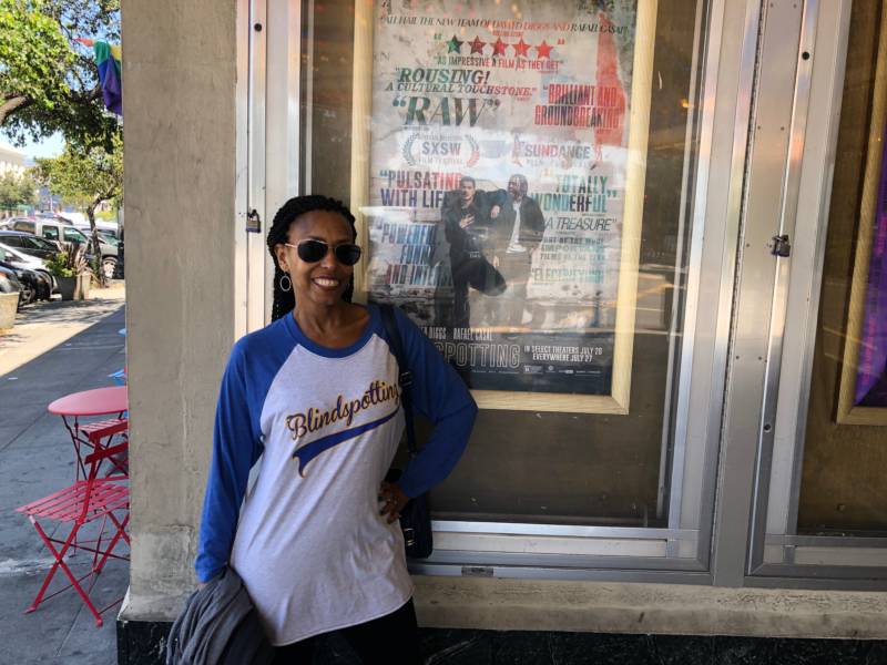 Margo Hall outside the Grand Lake Theater in Oakland before a screening of 'Blindspotting'. Hall is in the movie.