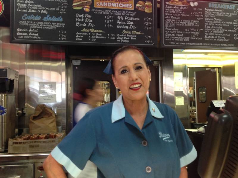 Gloria Camacho has been making French dip sandwiches at Philippe's for 25 years. That's a lot of sandwiches.