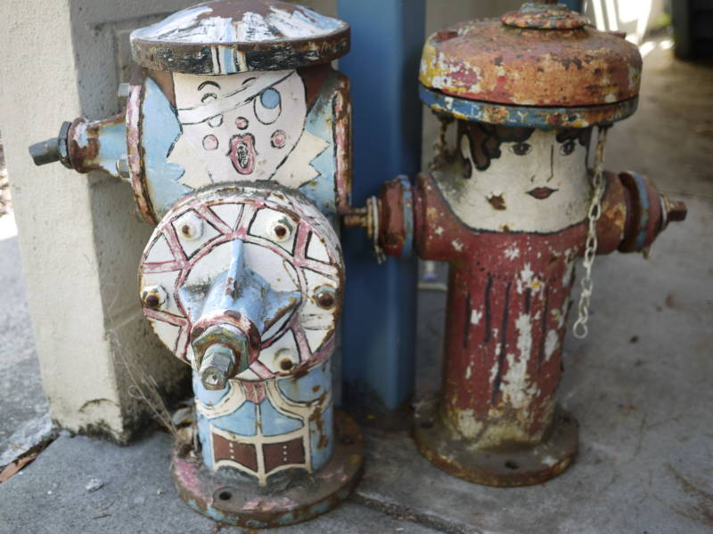 Two of Belmont's decommissioned 'Happy Hydrants.'