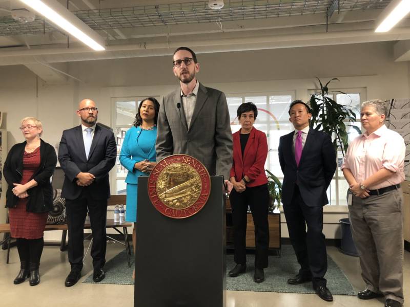 California Senator Scott Wiener speaks at a press briefing about AB186, a new bill that, if passed, will make San Francisco the first U.S. city to allow a safe injection drug site.