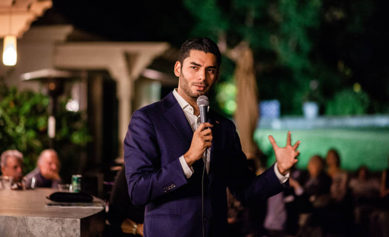 Ammar Campa-Najjar speaks at a recent campaign event.