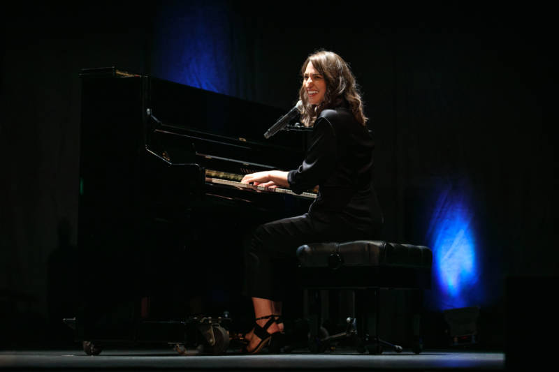 Sara Bareilles at the piano during an event for "Waitress" presenter SHN.