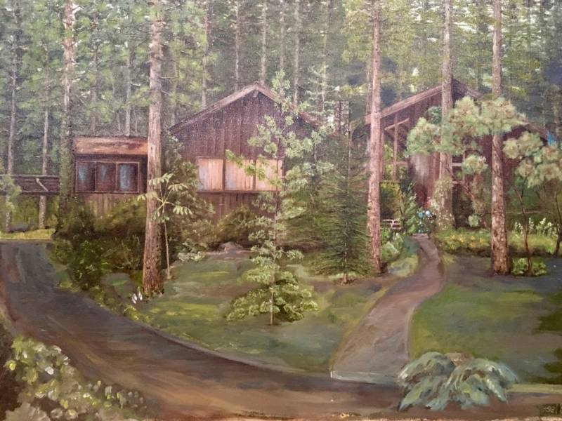 What the home and cabin used to look like from the outside, as interpreted by a family friend who paints.
