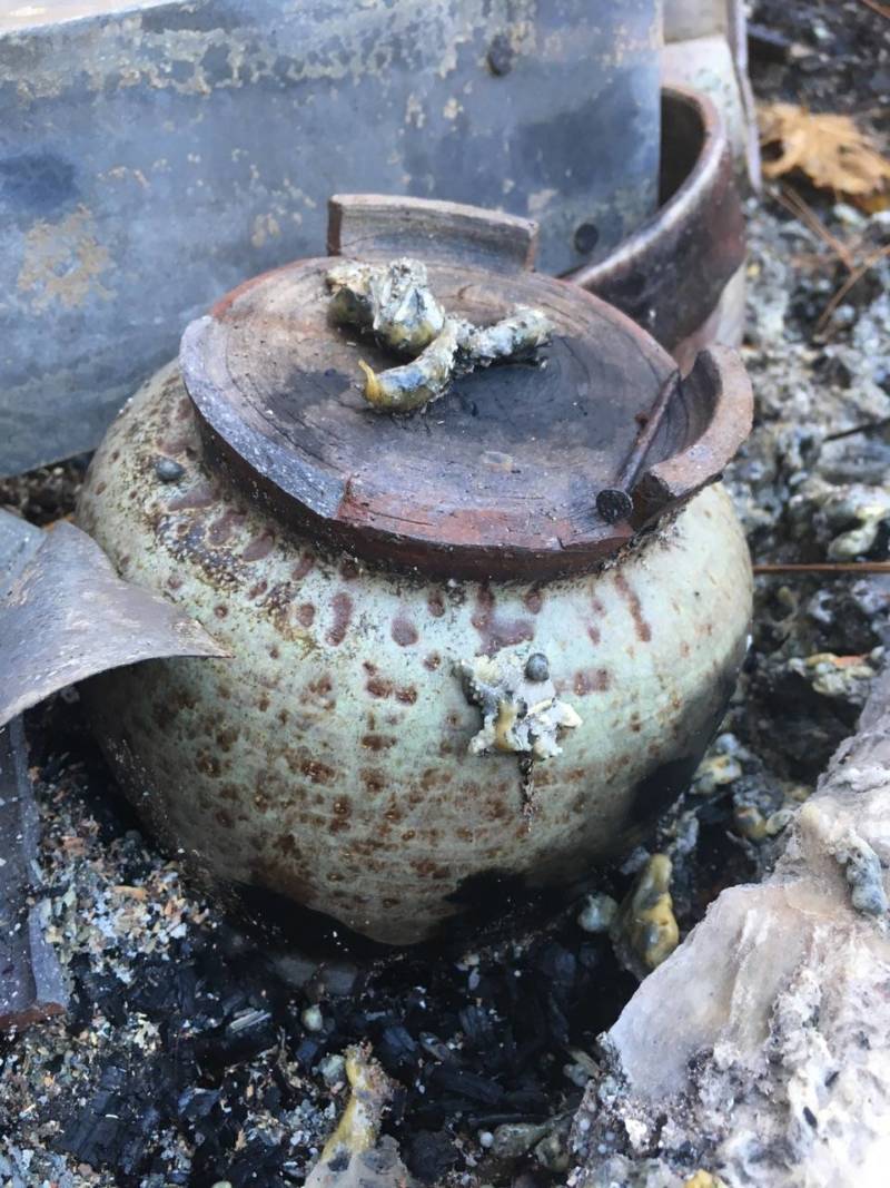 Some of Ellis Harms' pottery survived the Camp Fire remarkably intact.