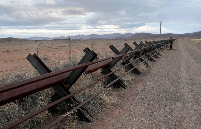 A 'Normandy'-style border fence stretches along the U.S.-Mexico border on January 30, 2019 in Antelope Wells, New Mexico.