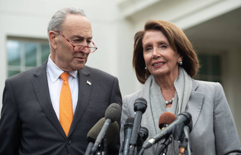 Senate Minority Leader Chuck Schumer and House Speaker Nancy Pelosi speak to the media following a meeting with President Trump about the partial government shutdown at the White House on Wednesday.