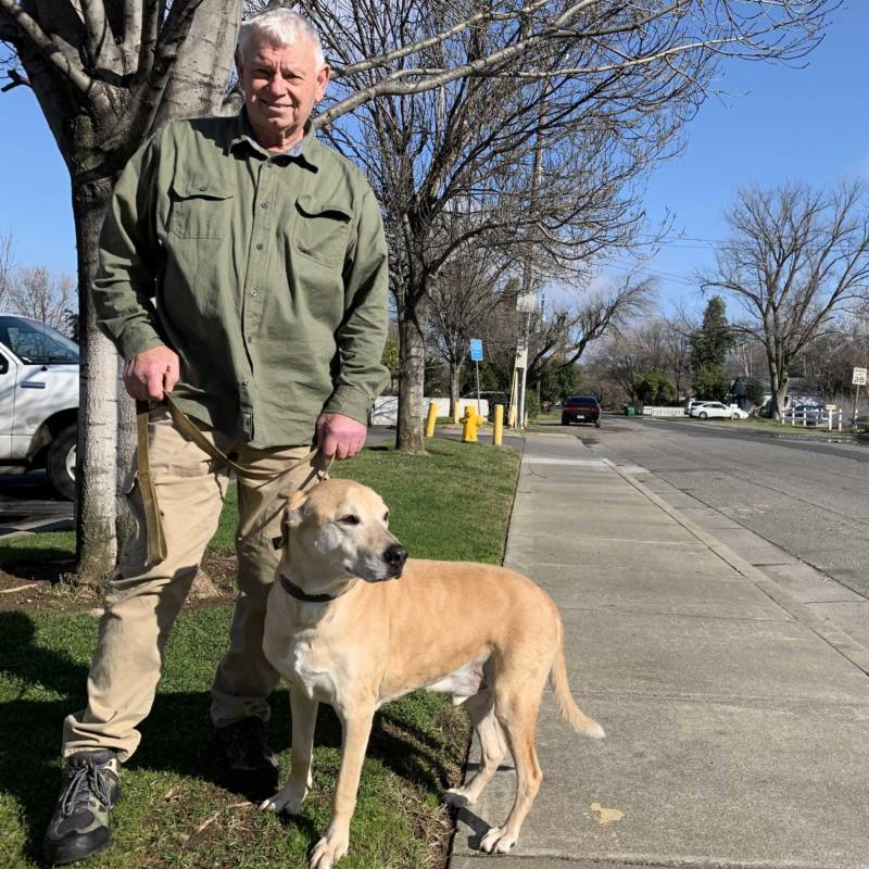 Brian Grahlman and his dog, Scout, narrowly escaped the Camp Fire. His home in Paradise was destroyed, and for now he is living with his daughter in Chico.