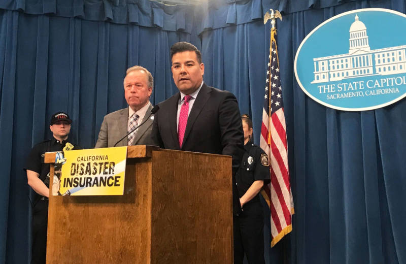 Insurance Commissioner Ricardo Lara and State Sen. Bill Dodd hold a press conference on Thursday, Feb. 14, 2019. 
