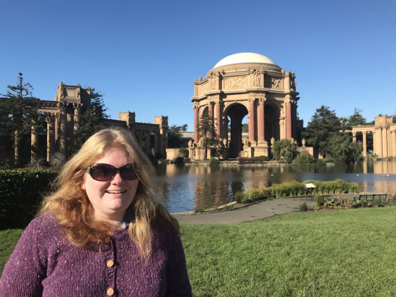 Emily Stauffer in front of the Palace of Fine Arts.