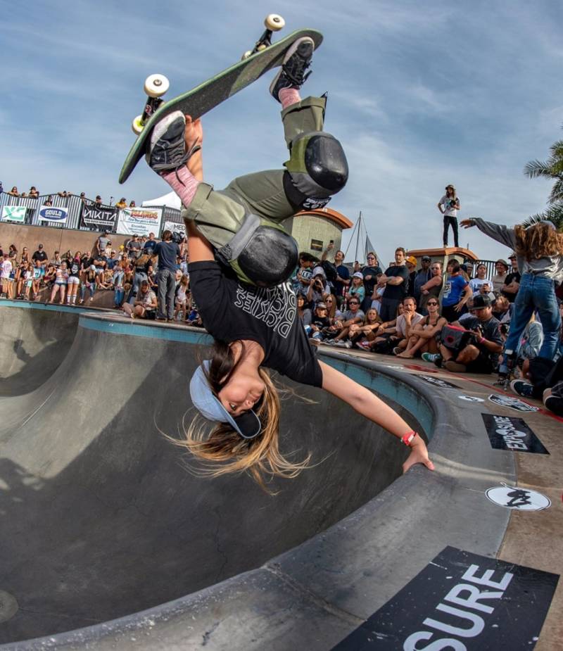 Allysha Le competes at Exposure Skate, a women’s skateboarding contest in Encinitas.