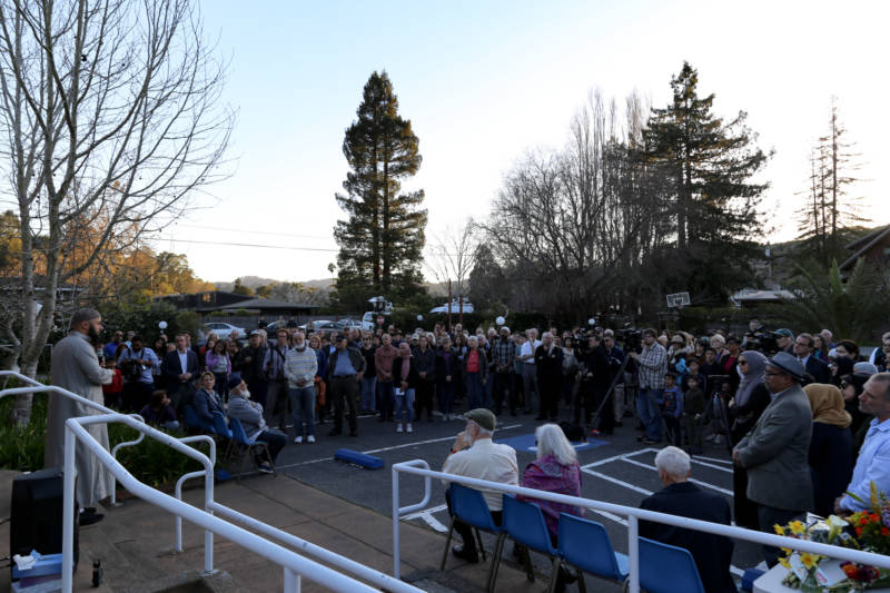More than a hundred people gathered in the parking lot of the Islamic Center of Mill Valley in the aftermath of the deadly shootings in New Zealand.