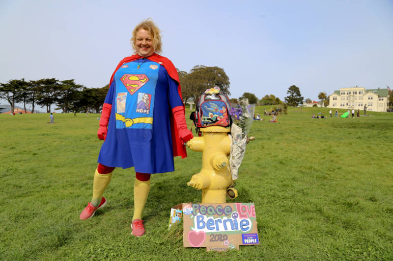Shawn Sunshine Strickland, who calls herself the Super Girl of San Francisco, says she wants to see a Democratic ticket of Kamala Harris and Bernie Sanders.