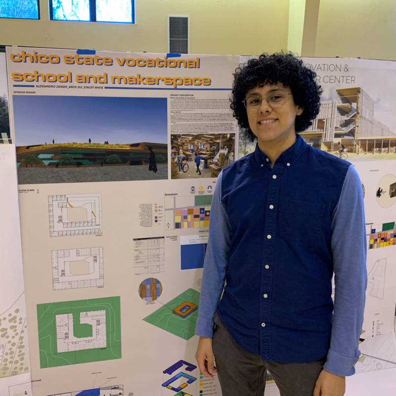 Third-year architecture student Alessandro Zanghi is proposing a new vocational college in Paradise, to train carpenters, plumbers and other trades that will be in high demand as the foothills town looks to rebuild.