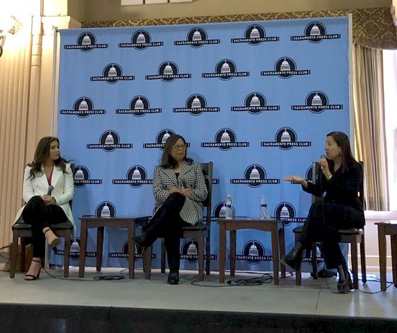 Lt. Gov. Eleni Kounalakis, right, told a Sacramento audience that the loss of the SALT deduction is “scandalous.” Treasurer Betty Yee, center, says that as Tax Day approaches, Californians are “discovering the bite.”