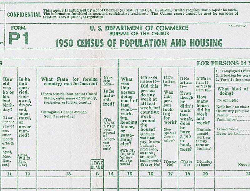 "Is he naturalized?" was among the questions on worksheets that 1950 census workers filled out when interviewing households.