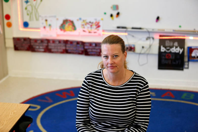 Heather Burns at Martin Elementary School in South San Francisco, where she now teaches third grade. 