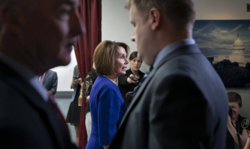 Speaker of the House Nancy Pelosi speaks to reporters after meeting with House Democrats, many of whom are calling for impeachment proceedings, on Wednesday.