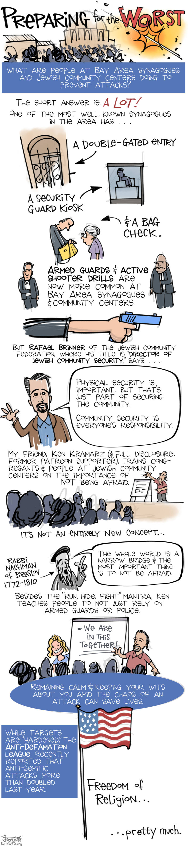 Preparing for the Worst: A Cartoon Look at Securing Bay Area Synagogues by Mark Fiore