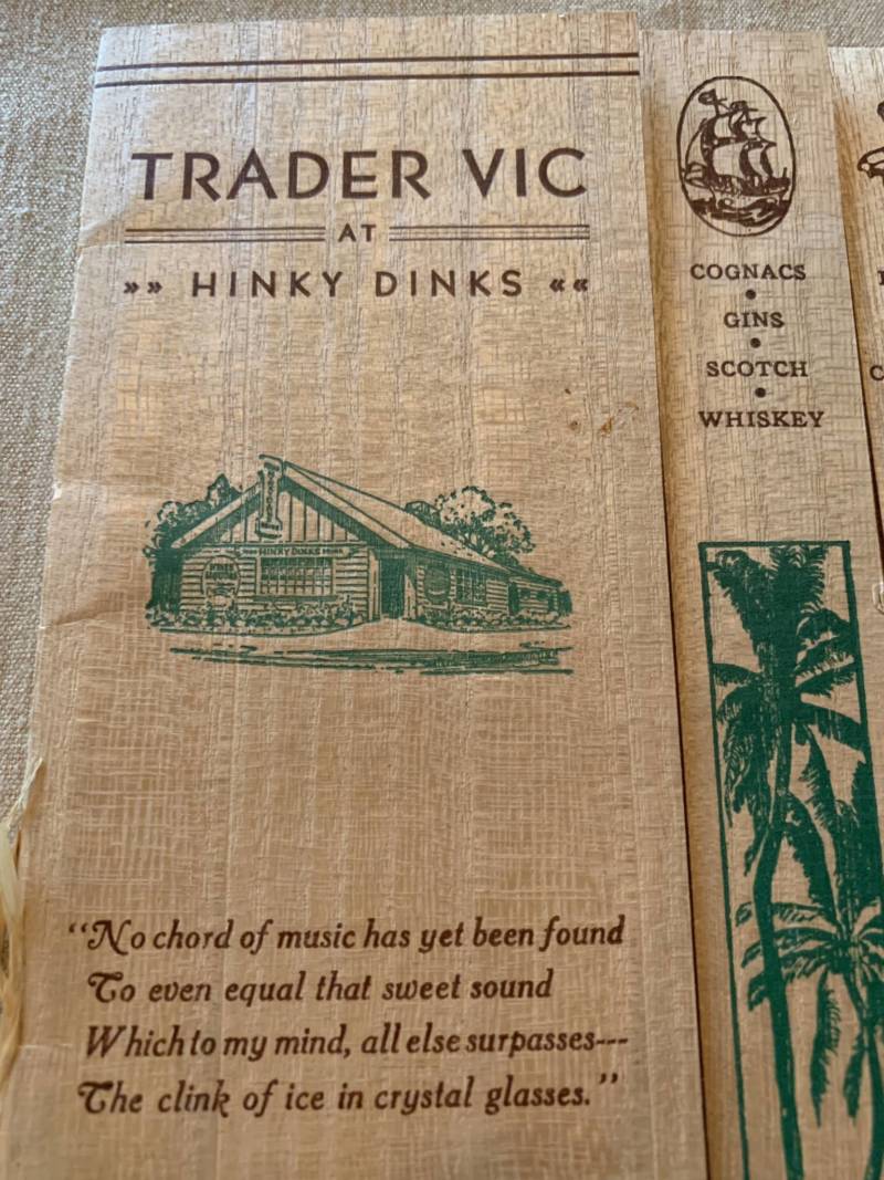 An early Trader Vic menu. 