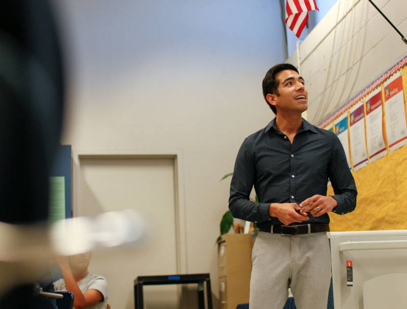 Julio Navarrete in his classroom at American High School. Through tutoring his peers throughout his own high school and college days, Navarette says he grew a passion for teaching.