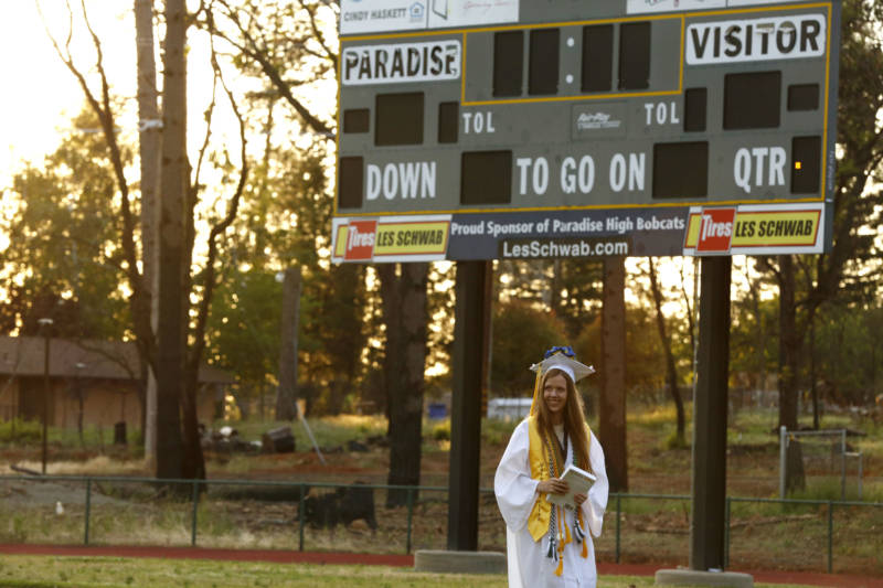 Valedictorian Kirsten-Grace Baker walks to her seat at Paradise High School graduation, June 6, 2019