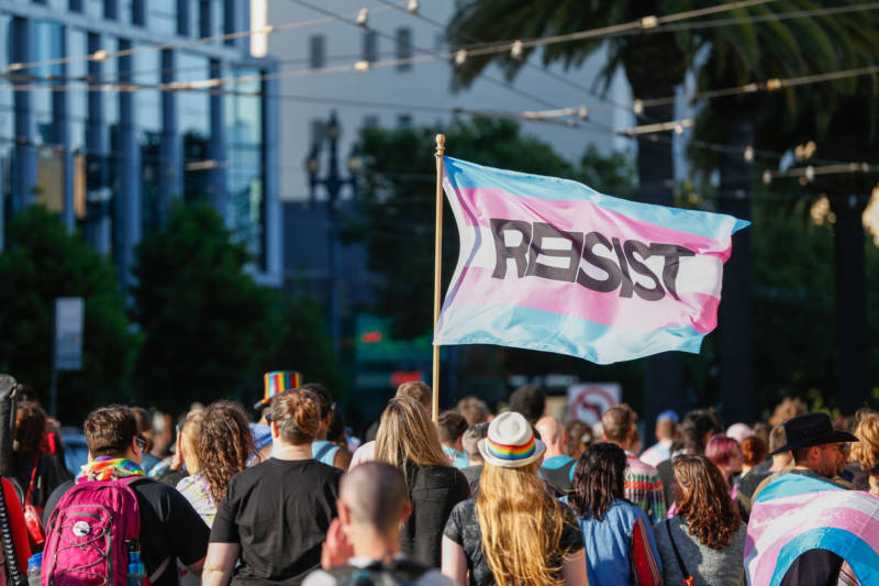 The Trans March starts down Market Street before turning down Taylor Street toward Turk Street and the site of the 1966 Compton's Cafeteria riot led by transgender women.