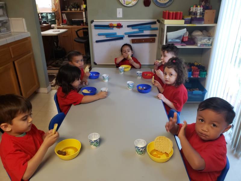 Kids at Alexander Preschool and Child Care in Elk Grove eat breakfast.