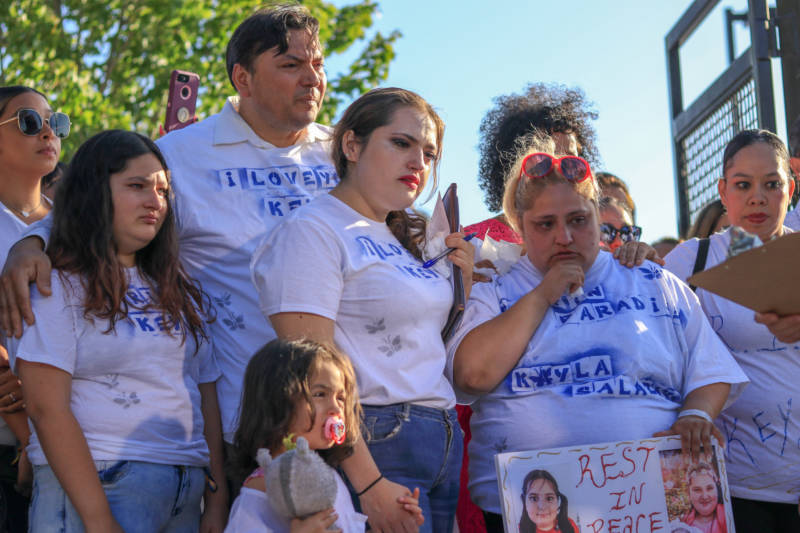 Keyla Salazar's family wore T-shirts reading, "I love you Keyla," at a vigil held at ACE Empower Academy in San Jose on Tuesday, July 30, 2019.