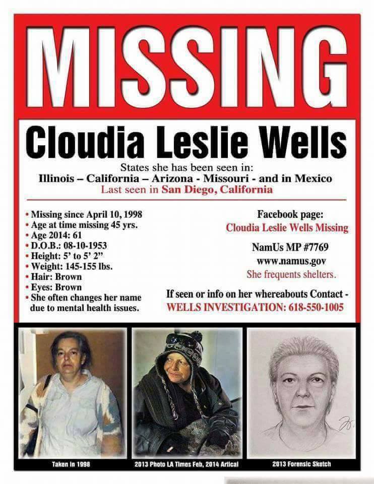 One of numerous posters Robin Burton has drawn up over the years in the search for her mother, believed to be homeless somewhere in California.
