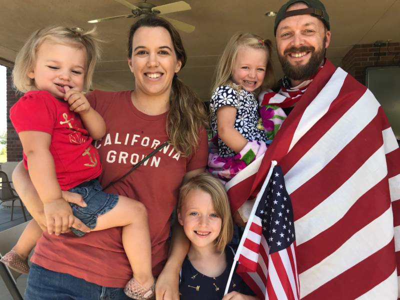 Ashley and David Schlegel with their three daughters at the California Soccer Park in Redding on Sunday after hometown hero Megan Rapinoe helped lead the U.S. Women’s National Soccer Team to victory at the Women's World Cup.