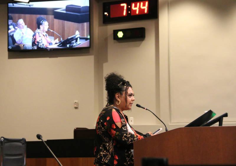 Alicia Saddler addresses Vallejo City Councilmembers at a meeting on June 25, 2019.