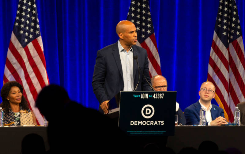Sen. Cory Booker speaks at the DNC's summer meeting in San Francisco on Friday.