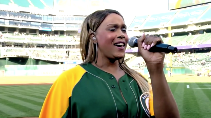 Opera singer Breanna Sinclaire is the first trans vocalist ever to have sung the national anthem at a professional sports event. This was in 2015 at an Oakland As vs San Diego Padres game.