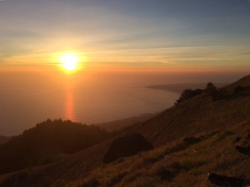 The sun sets over the Pacific, seen from high up on Mt. Tam, in Marin County.