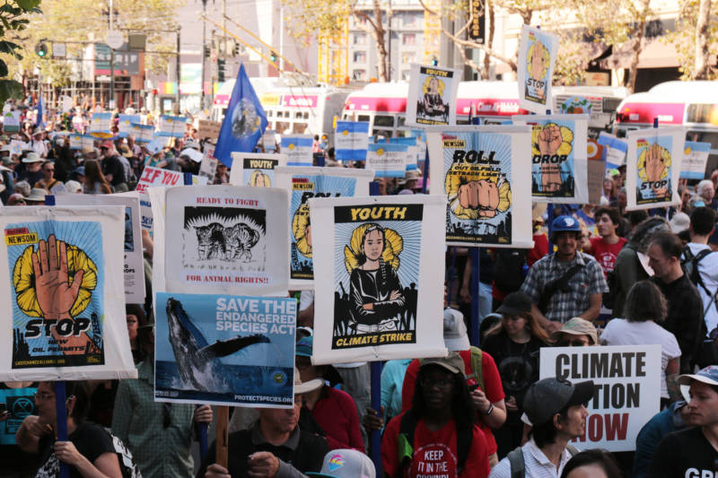 Thousands march down San Francisco's Market Street to participate in a youth-led global climate strike on Sept. 20, 2019.