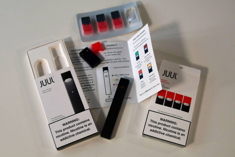 File photo taken on Oct. 2, 2018 showing the contents of an electronic Juul cigarette box.