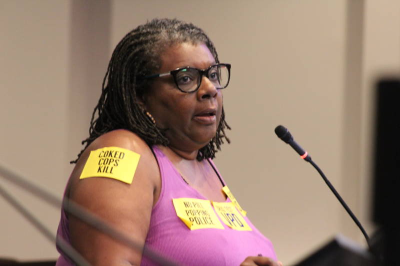 Vallejo resident Lisa Davis voices her opposition to a new police contract at a City Council meeting on Sept. 24, 2019.
